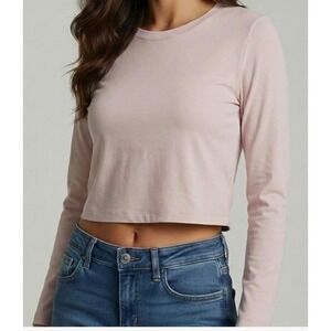 Real Essentials Women NEW Crew Neck Long Sleeve Crop Top SMALL Athleisure 5 pack
